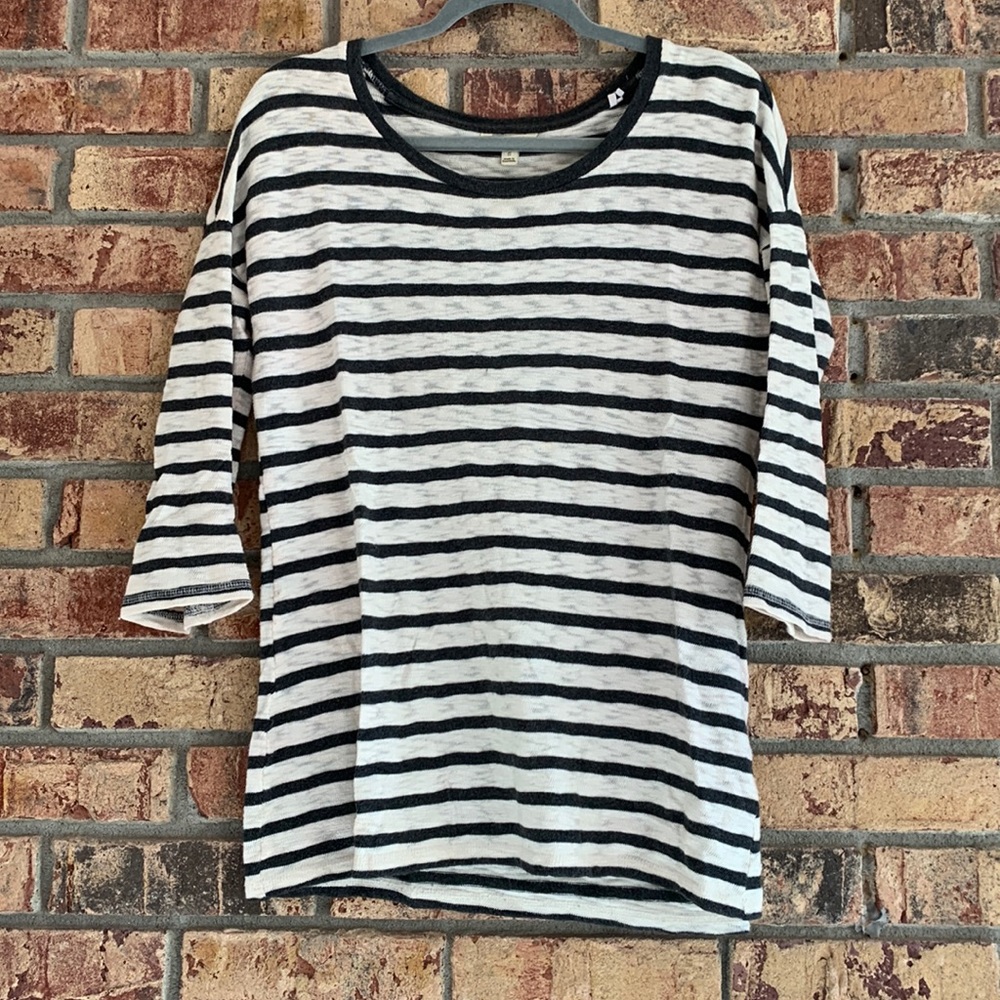 Sonoma Navy & white striped top - 3/4 length sleeves